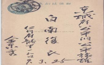 김동수(金東秀) 발송 우편엽서